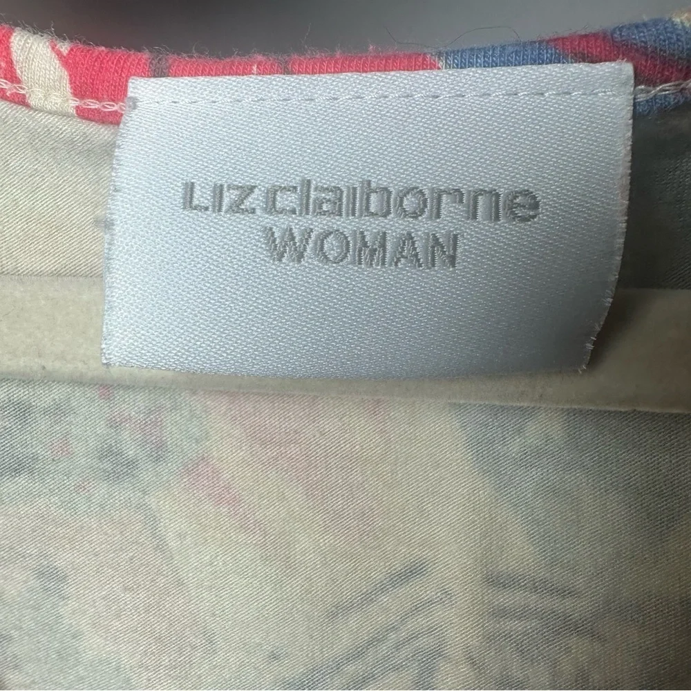Liz Claiborne Colorful Market Novelty Print Top V Neck Festive